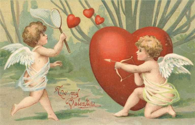 v290-Valentine Cupid Catching Hearts Net