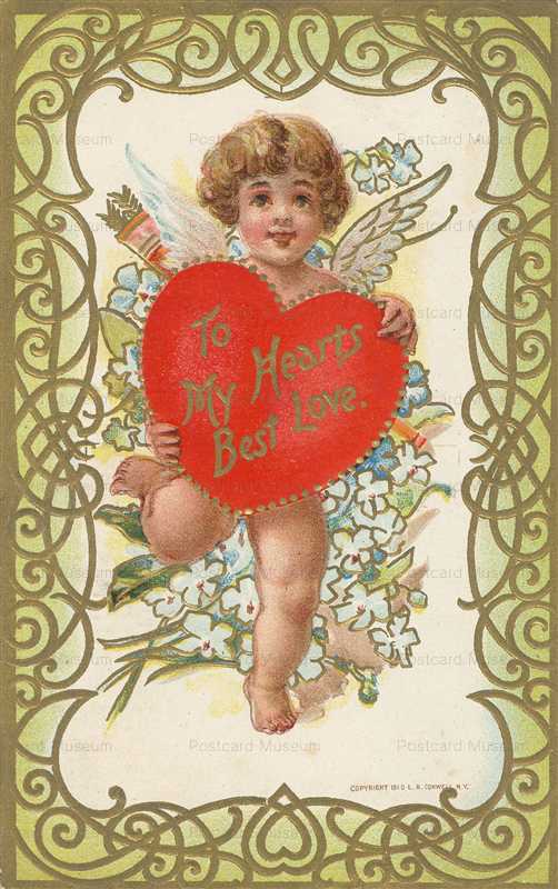 v303-Cupid Holding a Big Red Heart Flowers
