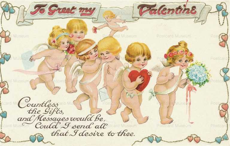 v307-Cupids with Flowers & Gifts Valentine Greetings