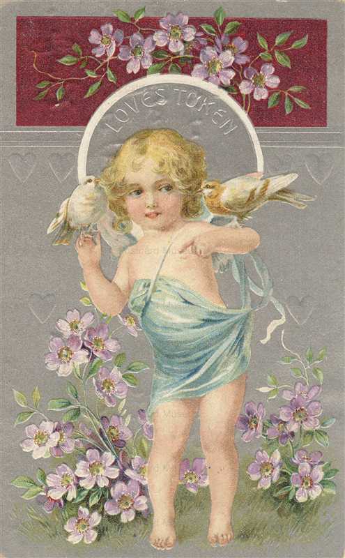 v370-Romantic Cupid Doves and Violets
