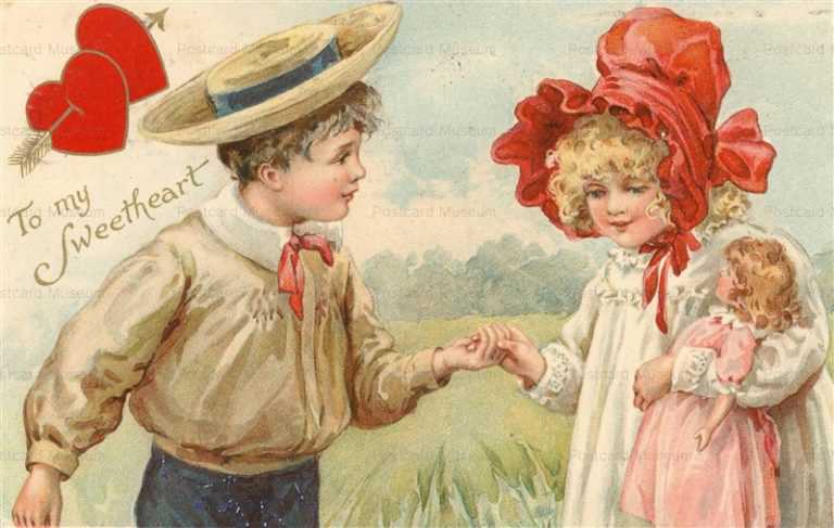 vh013-Red Bonnet Girl hold Doll