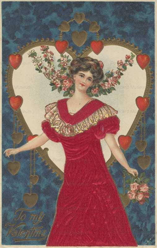 vl425-Valentine Pretty Lady Silk Red Dress Hanging Hearts