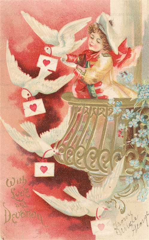vl440-Valentine Little Girl Sending Valentines Wish Doves