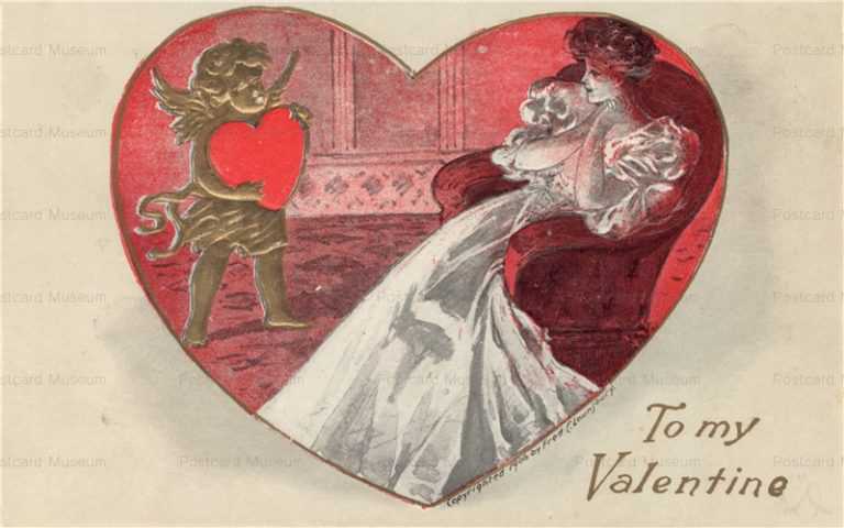 vl580-Fred C Lounsbury Valentine Lady & Cupid in Heart