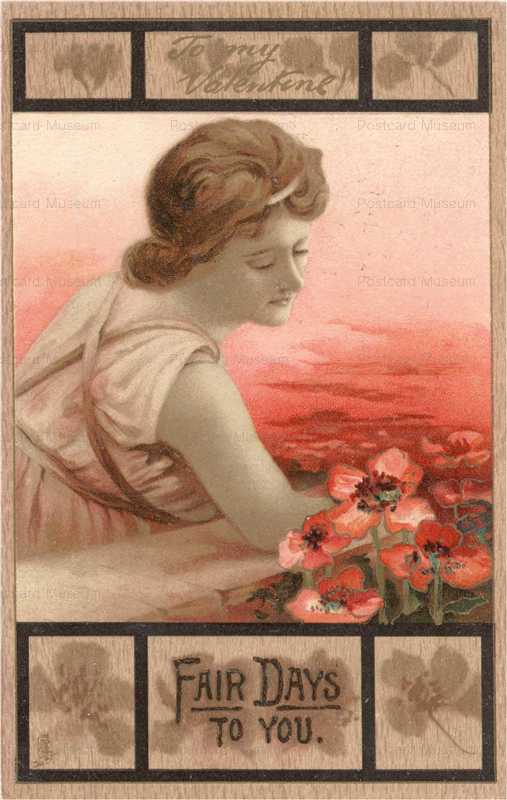 vl585-Beautiful Woman & Flowers at Sunset Tuck