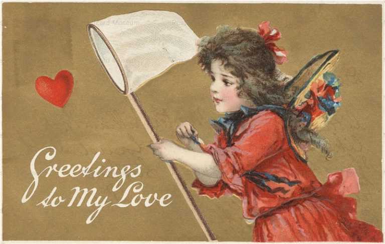 vl590-Valentine Girl with Net Catches Heart