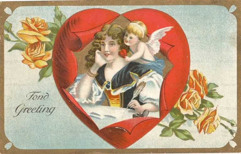 vl595-Girl Writing Letter Angel on Her Shoulder