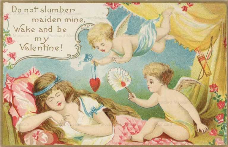 vl597-Valentine Cupids Bring Heart to Sleeping Girl