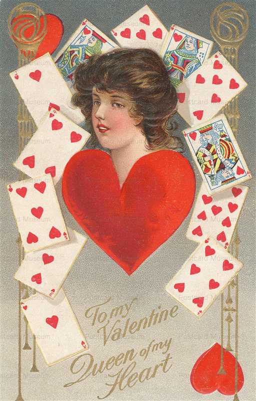 vl731-Valentine Queen Hearts Postcard Playing Cards