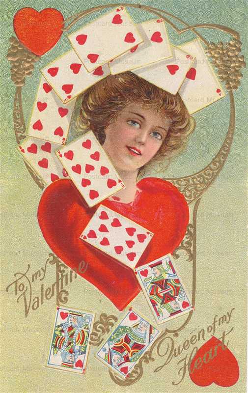 vl732-Valentine Queen Hearts Postcard Playing Cards