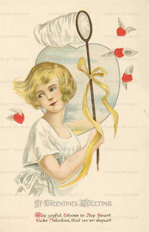 vl742-Girl with Net Catching Wings Hearts Valentine