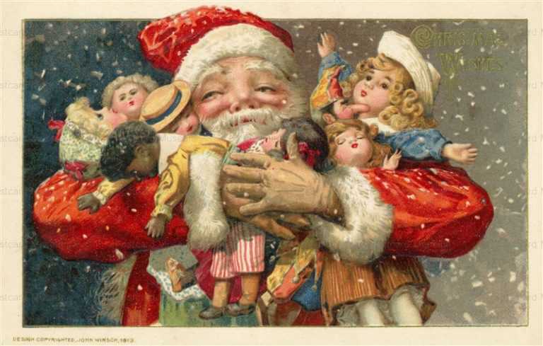 xm450-Christmas Santa hold Many Dolls John Winsch