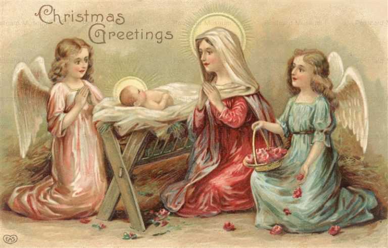 xm605-Merry Christmas Girls Nativity Madonna Angels Christmas