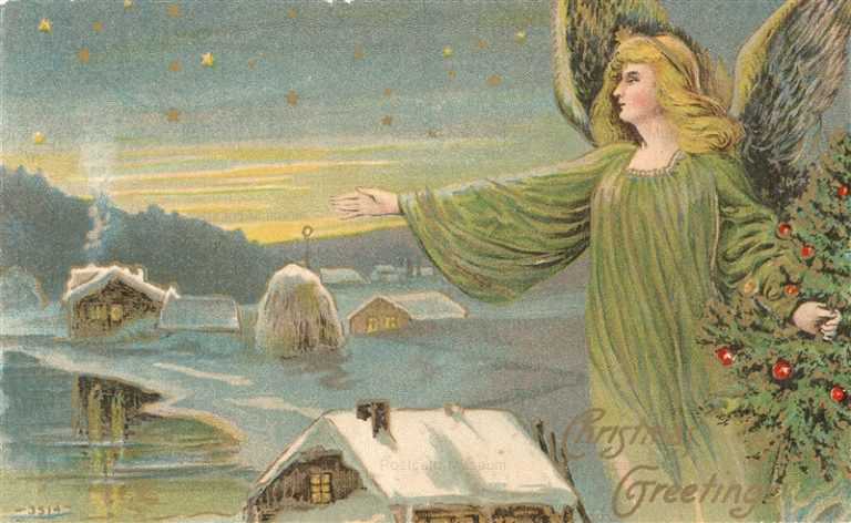 xm880-Beautiful Angel with Xmas Tree Starlit Village