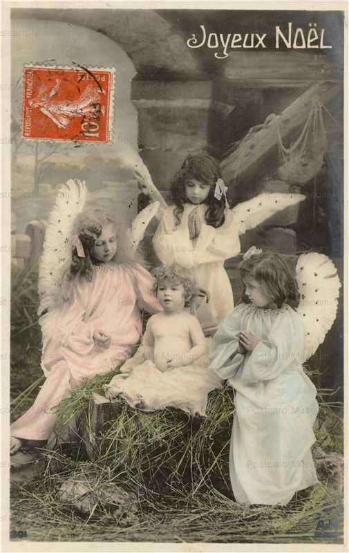 xm975-Vintage Christmas Angel Postcard Gold Guilded