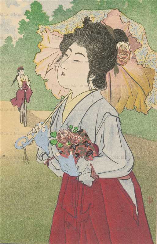 ys030-山本松谷(昇雲) 洋傘の女