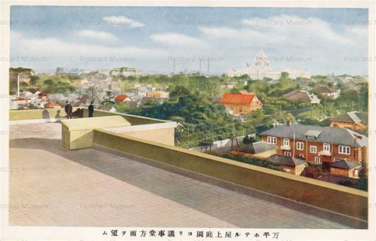 tsc782-Rooftop garden Mampei Hotel,Tokyo 東京万平ホテル屋上庭園より議事堂望ム