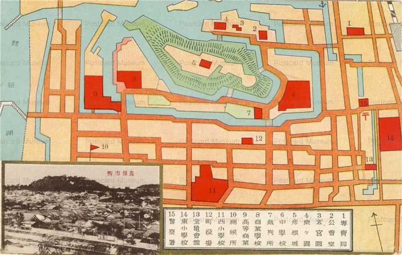 zc940-Map of Hikone 彦根市街地図 | 絵葉書資料館