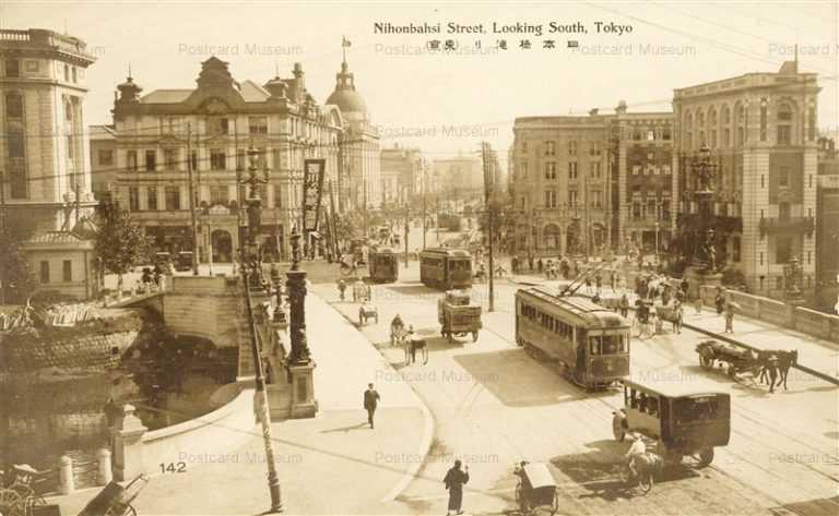 tmb143k-Nihon Bank 日本銀行Nihonbashi Street 日本橋通 西川の蚊屋と蒲団幟