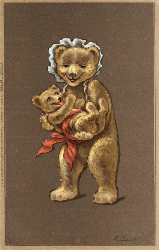 dob1012-Teddy Bear Mother and Baby on Brown Background