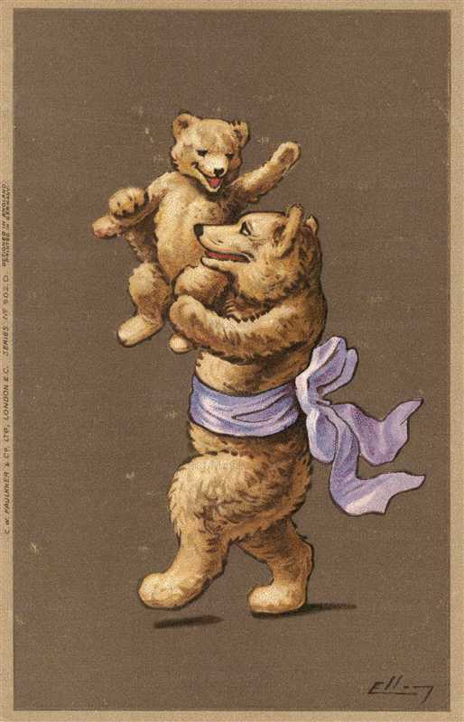 dob1014-Daddy Teddy Bear with Baby Has Brown Backing