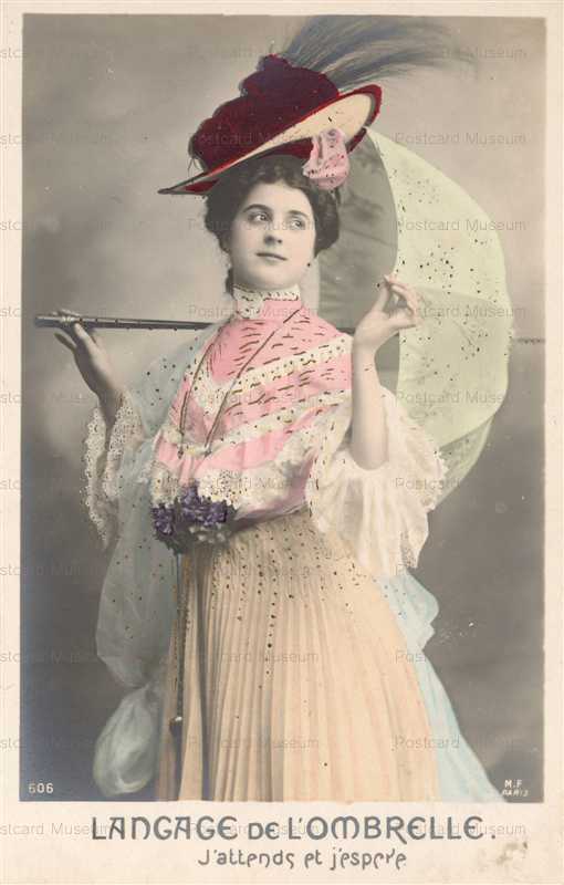 el110-Edwardian Prasol Lady Langage de lombrelle
