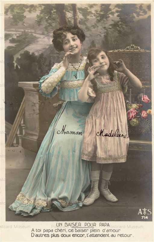 el385-Edwardian Kiss Lady and Girl