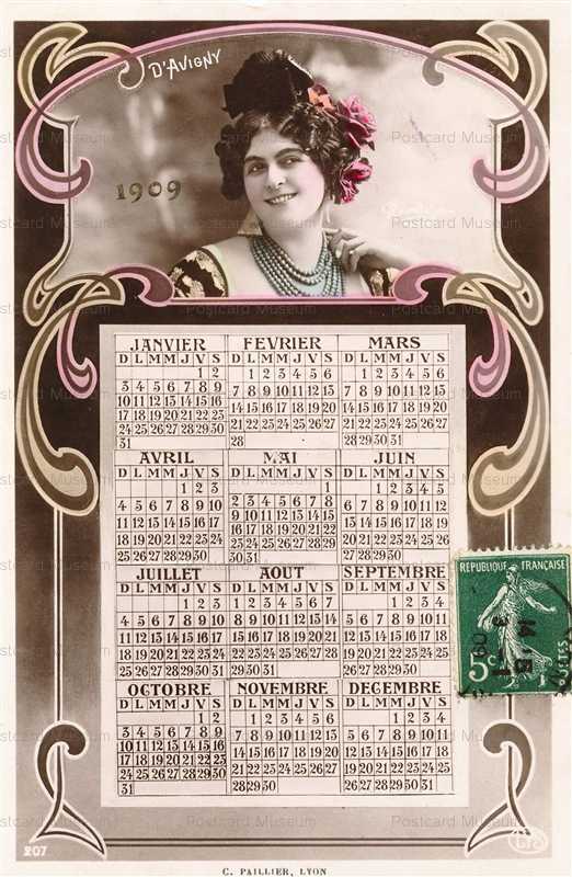 el490-D'avigny Dans Calendrier 1909 Par Reutlinger Beautiful Young Woman