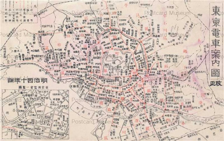 tmp320-Tokyo Tram Map 東京電車案内図 明治四十年調 東京博覧会一覧図