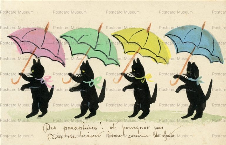 acc125-Black Cat w 4 Color Umbrella
