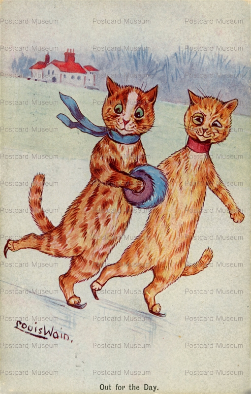acc147-Louis Wain Cats Ice Skating Muff 1912 | 絵葉書資料館