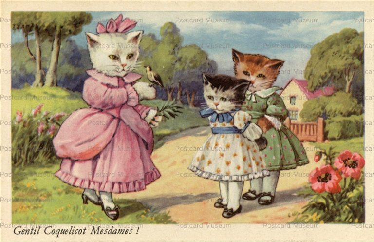 acc370-Dressed Cats Garden w Family French songs seri