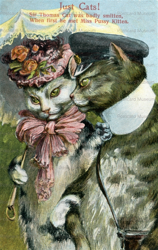 acc970-Just Cats Dapper Dressed Couple w Parosol c1909