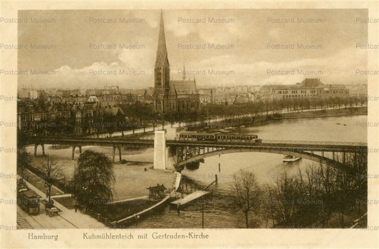 eug114-Hamburg Kuhmuhlenteich mit Gertruden-Kirche