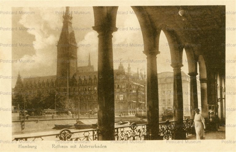 eug125-Hamburg Rathaua mit Alsterarkaden