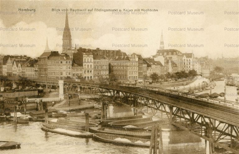 eug127-Hamburg Blick vom Baumwall auf Rodingsmarkt u Kajen mit Hochbahn