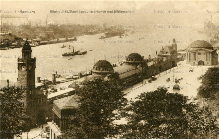 eug142-Hamburg Blick auf St.Pauli-Landungsbrucken und Elbtunnel
