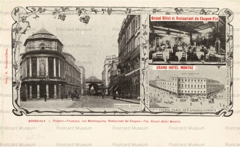 gf630-Bordeaux Theatre Francais rue Montesquieu Restaurant du Chapon Fin Grand Hotel Montre