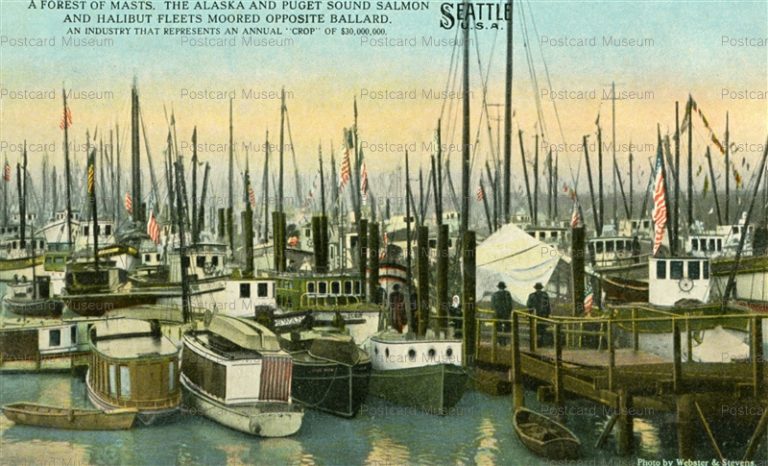 usa119-A Forest of Masts.The Alaska and Puget Sound Salmon and Halibit Fleets Moored Opposite Ballard.